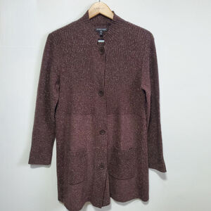 EILEEN FISHER Wool Rabbit Silk Blend Cardigan Sweater Button Long Women's Medium